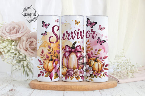 Pink Pumpkin Survivor Tumbler Wrap Sublimation sassyprint 
