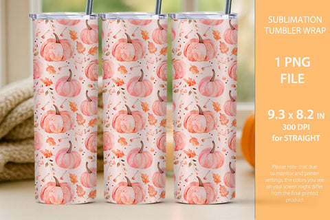 pink pumpkin tumbler wrap, Fall Farmhouse Design Sublimation KMarinaDesign 