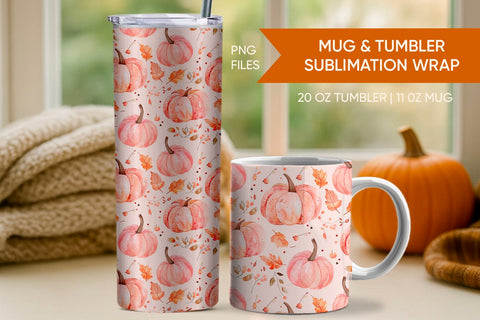 pink pumpkin tumbler wrap, Fall Farmhouse Design Sublimation KMarinaDesign 