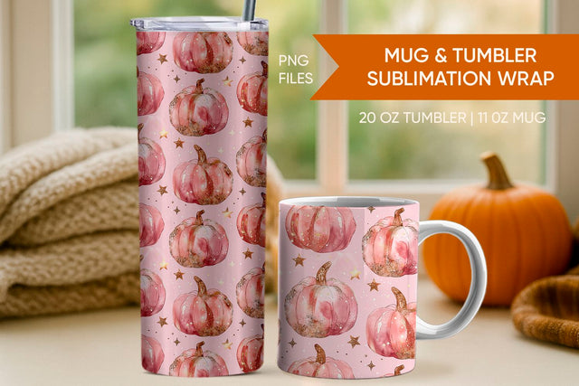 PInk pumpkin tumbler wrap, pink pumpkin mug wrap Sublimation KMarinaDesign 