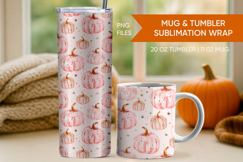 Pink pumpkin tumbler wrap, Pink pumpkin mug wrap Sublimation KMarinaDesign 