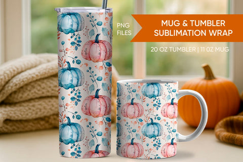 Pink pumpkin tumbler wrap, Pink pumpkin mug wrap Sublimation KMarinaDesign 