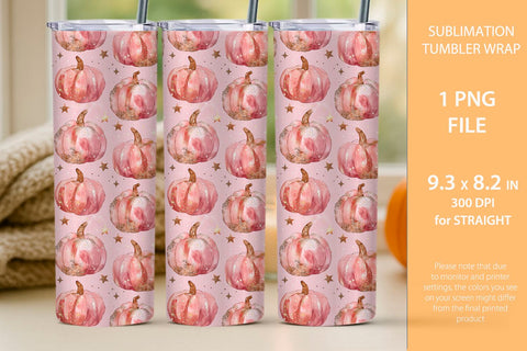PInk pumpkin tumbler wrap, pink pumpkin mug wrap Sublimation KMarinaDesign 