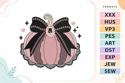 Pink Pumpkin With Bow Embroidery Design | Cute Halloween Pumpkin Embroidery/Applique DESIGNS sg embroidery 