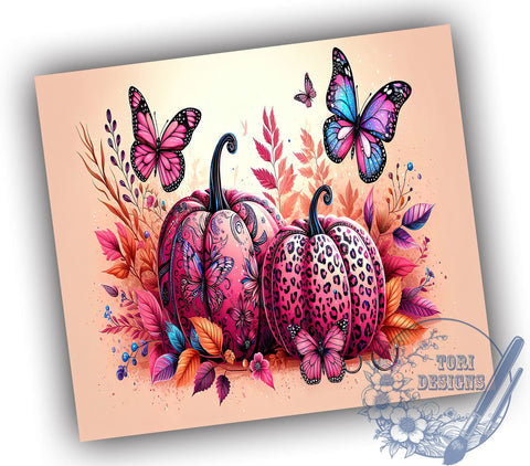 Pink Pumpkins Breast Cancer Survivor 20oz Skinny Tumbler PNG, Breast Cancer Ribbon Tumbler Sublimation Wrap, Straight & Tapered Tumbler Wrap, Instant Digital Download Sublimation ToriDesigns 