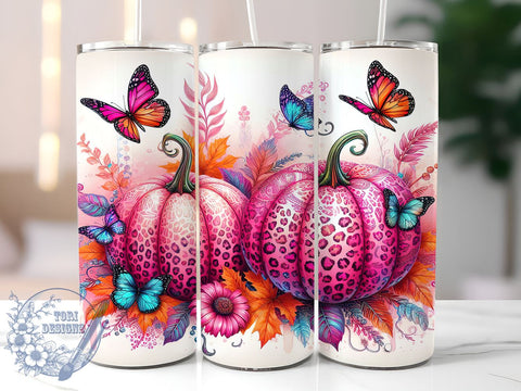 Pink Pumpkins Breast Cancer Survivor 20oz Skinny Tumbler PNG, Breast Cancer Ribbon Tumbler Sublimation Wrap, Straight & Tapered Tumbler Wrap, Instant Digital Download Sublimation ToriDesigns 