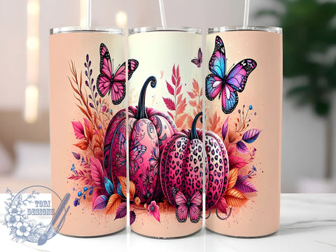Pink Pumpkins Breast Cancer Survivor 20oz Skinny Tumbler PNG, Breast Cancer Ribbon Tumbler Sublimation Wrap, Straight & Tapered Tumbler Wrap, Instant Digital Download Sublimation ToriDesigns 