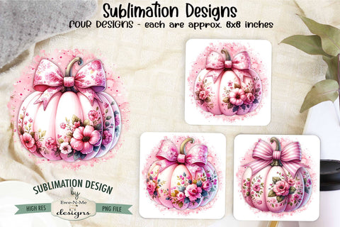 Pink Pumpkins with Bows Sublimation Designs | 4 PNG Designs Sublimation Ewe-N-Me Designs 