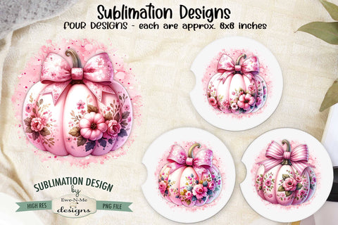 Pink Pumpkins with Bows Sublimation Designs | 4 PNG Designs Sublimation Ewe-N-Me Designs 