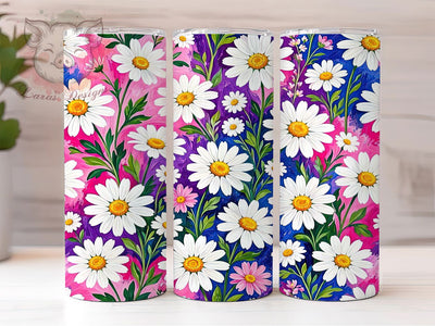 Pink Purple Daisy Wildflower 20oz Tumbler, Pink Accent, Purple Highlight, Daisy Motif, Wildflower Theme, Sublimation Wrap, 20oz Tumbler, Whimsical Charm Sublimation Lara' s Designs 
