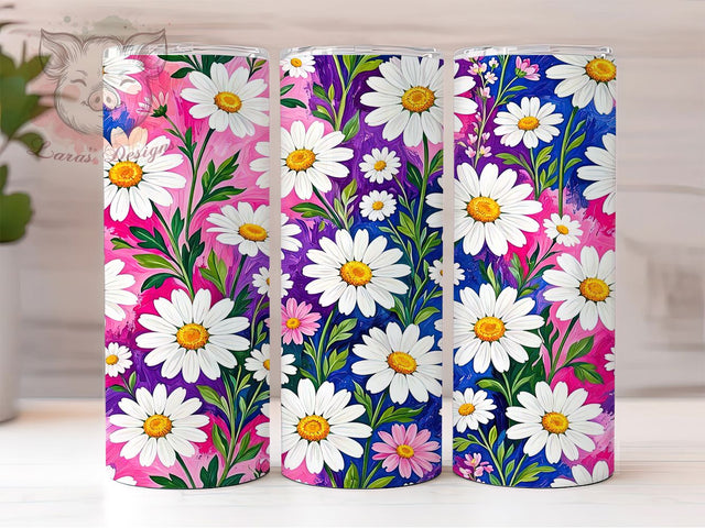 Pink Purple Daisy Wildflower 20oz Tumbler, Pink Accent, Purple Highlight, Daisy Motif, Wildflower Theme, Sublimation Wrap, 20oz Tumbler, Whimsical Charm Sublimation Lara' s Designs 
