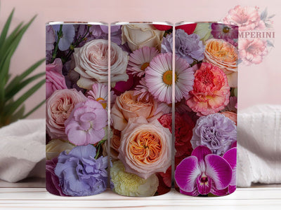 Pink Purple Floral Tumbler, Purple Floral Wall, Seamless Wrap, Romantic Chic Design, Elegant Bloom Print, Vibrant Nature Style, Artistic Garden Theme, 20Oz Tumbler, Sublimation Sublimation Li Zamperini 