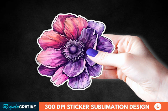 Pink Purple Flower Sticker Clipart Sublimation Regulrcrative 