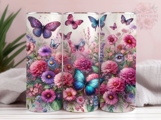 Pink Purple Flowers Butterfly 20oz Tumbler Wrap PNG, Floral Butterfly Tumber Png, Straight & Tapered Tumbler Wrap, Instant Digital Download Sublimation Li Zamperini 