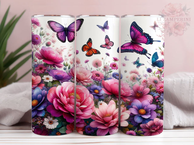 Pink Purple Flowers Butterfly 20oz Tumbler Wrap PNG, Floral Butterfly Tumber Png, Straight & Tapered Tumbler Wrap, Instant Digital Download Sublimation Li Zamperini 