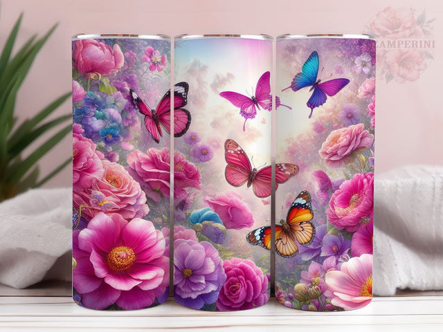 Pink Purple Flowers Butterfly 20oz Tumbler Wrap PNG, Floral Butterfly Tumber Png, Straight & Tapered Tumbler Wrap, Instant Digital Download Sublimation Li Zamperini 