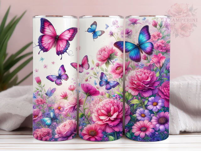 Pink Purple Flowers Butterfly 20oz Tumbler Wrap PNG, Floral Butterfly Tumber Png, Straight & Tapered Tumbler Wrap, Instant Digital Download Sublimation Li Zamperini 