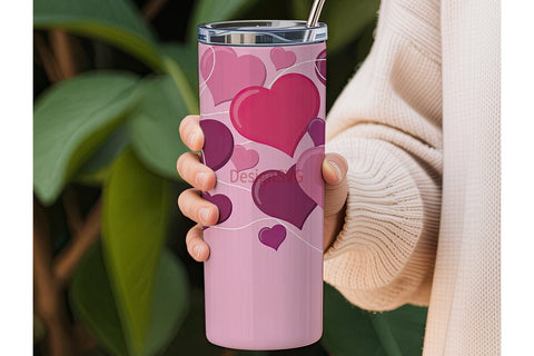 Pink & Purple Hearts 20oz Tumbler Wrap Sublimation DesignSVG 