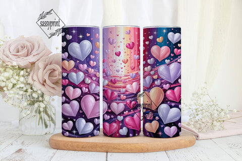 Pink Purple Hearts 20oz Tumbler Wrap Sublimation sassyprint 