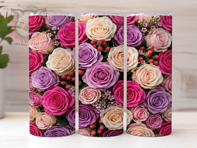 Pink Purple Rose Bouquet 20oz Tumbler, Pink Purple Rose, Rose Bouquet, Pink Rose Tumbler, Purple Rose Tumbler, Floral Tumbler, 20oz Tumbler, Tumbler Wrap Sublimation Lara' s Designs 