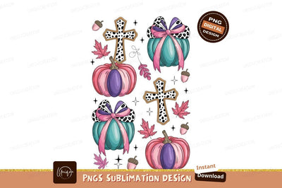 Pink purple teal pumpkins crosses leaves acorns leaf Sublimation Designangry 