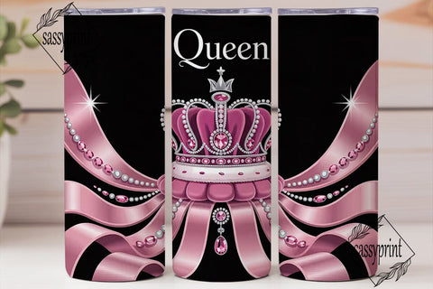 Pink Queen Crown 20oz Tumbler Wrap Sublimation sassyprint 