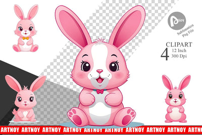 Pink Rabbit Valentine Clipart Sublimation artnoy 