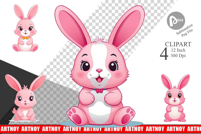 Pink Rabbit Valentine Clipart Sublimation artnoy 