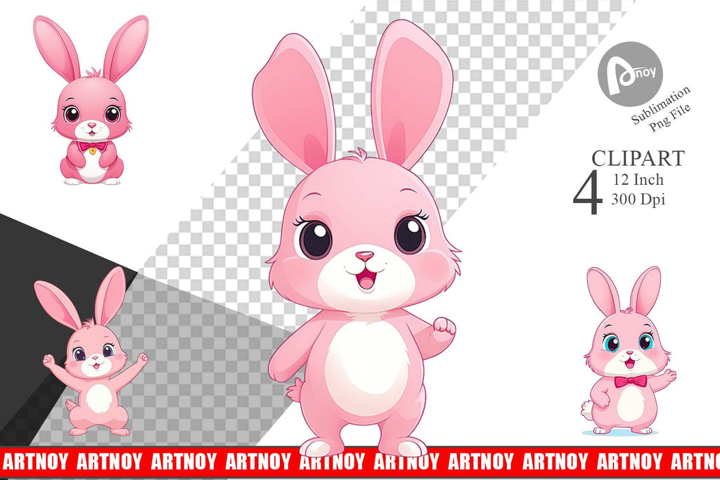 Pink Rabbit Valentine Clipart - So Fontsy