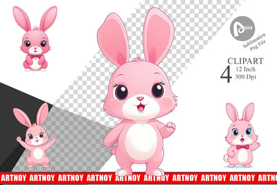 Pink Rabbit Valentine Clipart Sublimation artnoy 