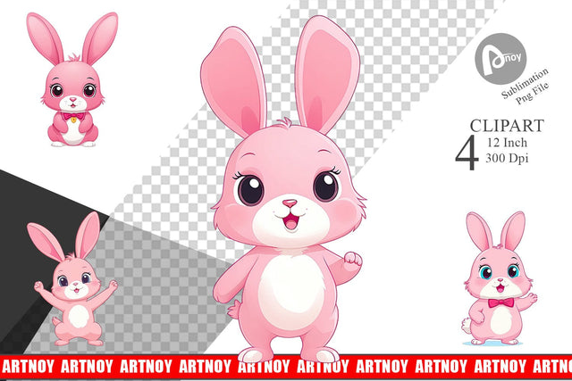 Pink Rabbit Valentine Clipart Sublimation artnoy 