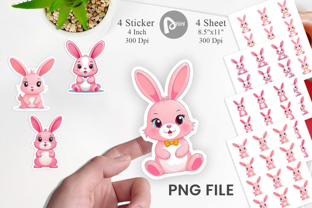Pink Rabbit Valentine Sticker Sublimation artnoy 