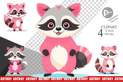 Pink Raccoon Valentine Clipart Sublimation artnoy 