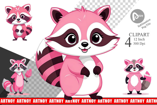 Pink Raccoon Valentine Clipart Sublimation artnoy 