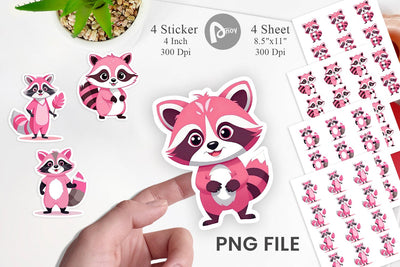 Pink Raccoon Valentine Sticker Sublimation artnoy 