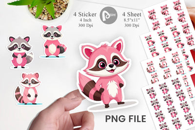Pink Raccoon Valentine Sticker Sublimation artnoy 