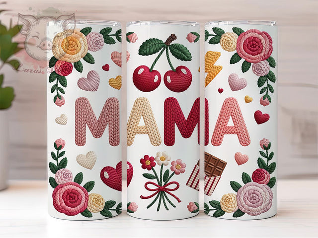 Pink Red Roses Yarn 20oz Tumbler, Faux Yarn Pattern, Sublimation Tumbler Wrap, 20oz Tumbler, Thankful Mama Gift, Cozy Yarn Floral, Motherhood Keepsake Sublimation Lara' s Designs 