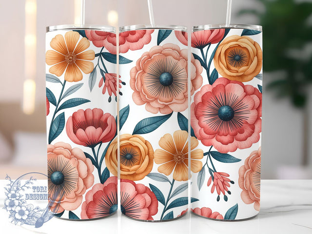 Pink Retro Flower Power Tumbler, Flower Power, Groovy Wrap, Sublimation Art, 20oz Tumbler, Vintage Theme, Colorful Style Sublimation ToriDesigns 