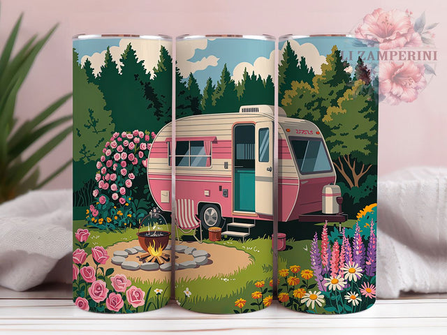 Pink Retro Glamper Camper Tumbler, Caravan Camping Tumbler, 20oz Tumbler Sublimation PNG, Glamper Life Tumbler Design, Cute Camping Tumbler Wrap, Retro Camper Sublimation Sublimation Li Zamperini 