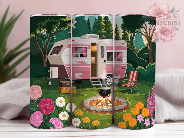 Pink Retro Glamper Camper Tumbler, Caravan Camping Tumbler, 20oz Tumbler Sublimation PNG, Glamper Life Tumbler Design, Cute Camping Tumbler Wrap, Retro Camper Sublimation Sublimation Li Zamperini 