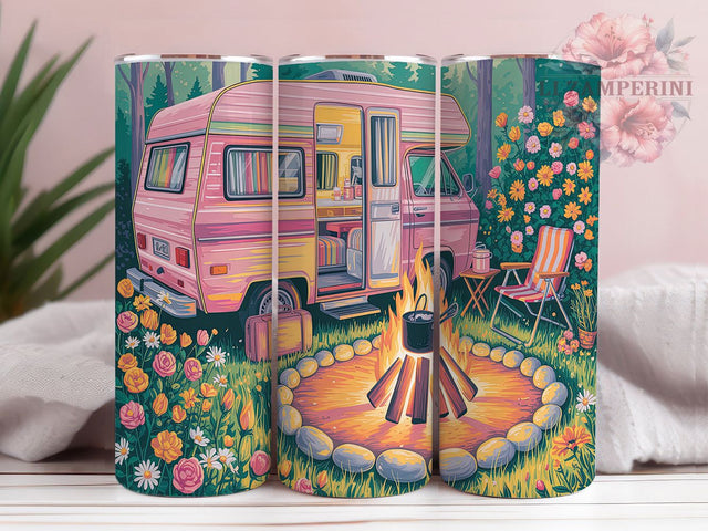 Pink Retro Glamper Camper Tumbler, Caravan Camping Tumbler, 20oz Tumbler Sublimation PNG, Glamper Life Tumbler Design, Cute Camping Tumbler Wrap, Retro Camper Sublimation Sublimation Li Zamperini 