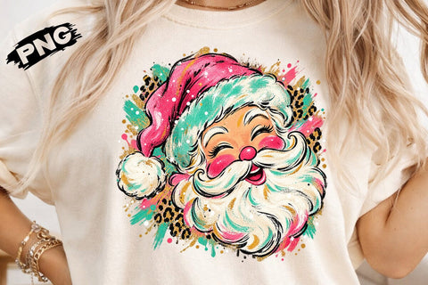 Pink Retro Santa Sublimation Design PNG SVG DesignDestine 