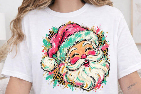 Pink Retro Santa Sublimation Design PNG SVG DesignDestine 