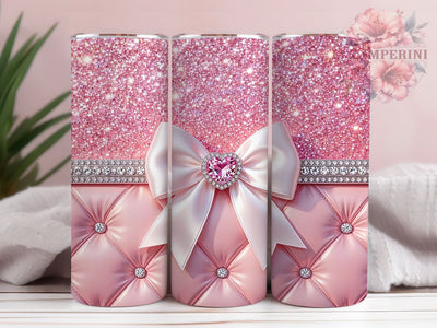 Pink Rhinestone Bow 20oz Tumbler, Rhinestone Design, Pink Bow, Luxury Style, Elegant Theme, Glamorous Charm, 20oz Wrap, Sublimation Tumbler Sublimation Li Zamperini 