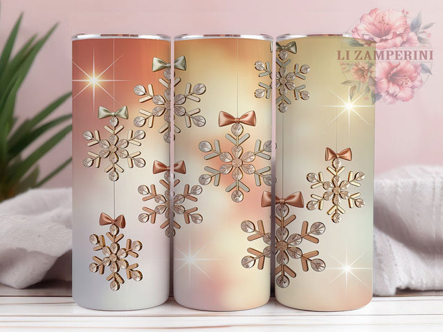 Pink Rhinestone Snowflake Christmas Tumbler, Pink Christmas Sublimation Design, Winter Holiday Cup Art, 20oz Xmas Tumbler, Whimsical Snowflake Mug, Stylish Pink Christmas Cup, Cozy Winter Wrap Sublimation Li Zamperini 
