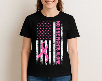 Pink Ribbon American Flag SVG No One Fights Alone Breast Cancer PNG SVG BillahCrafts 