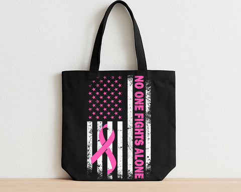 Pink Ribbon American Flag SVG No One Fights Alone Breast Cancer PNG SVG BillahCrafts 