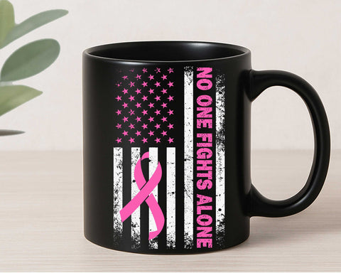 Pink Ribbon American Flag SVG No One Fights Alone Breast Cancer PNG SVG BillahCrafts 