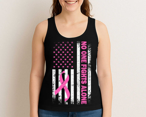 Pink Ribbon American Flag SVG No One Fights Alone Breast Cancer PNG SVG BillahCrafts 