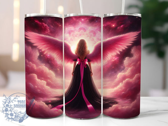 Pink Ribbon Angel Survivor 20oz Tumbler, Pink Ribbon, Angel Tumbler, Survivor Support, Sublimation Wrap, 20Oz Tumbler, Hope Strength Sublimation ToriDesigns 